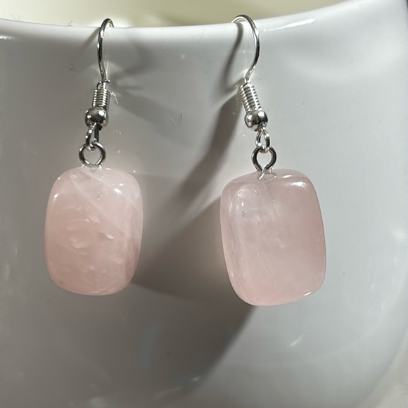 SATYAMANI Natural Stone Traditional Rose Quartz Semi-Precious Earrings S925 - Picture 5 of 5